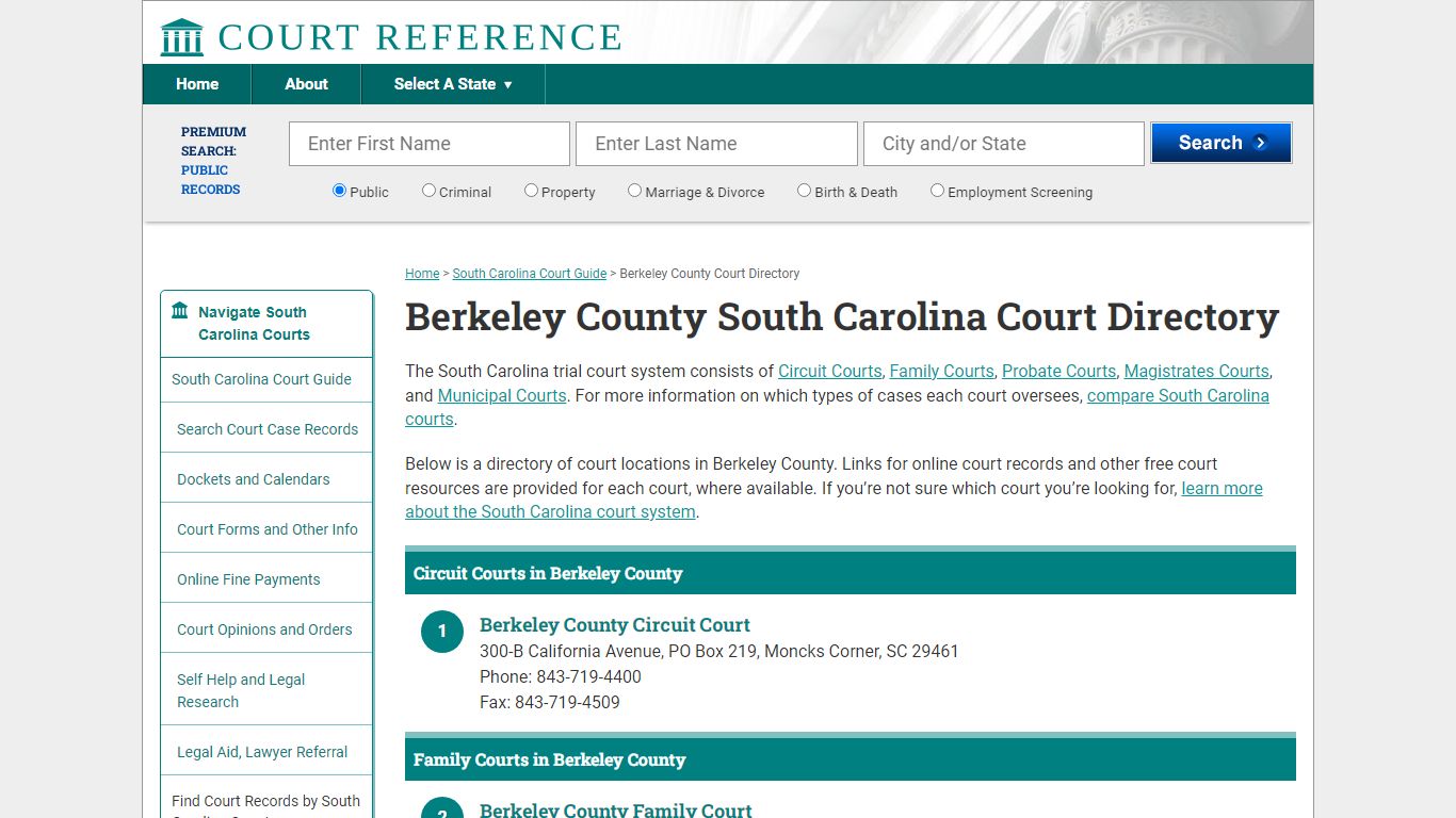 Berkeley County South Carolina Court ... - Courtreference.com